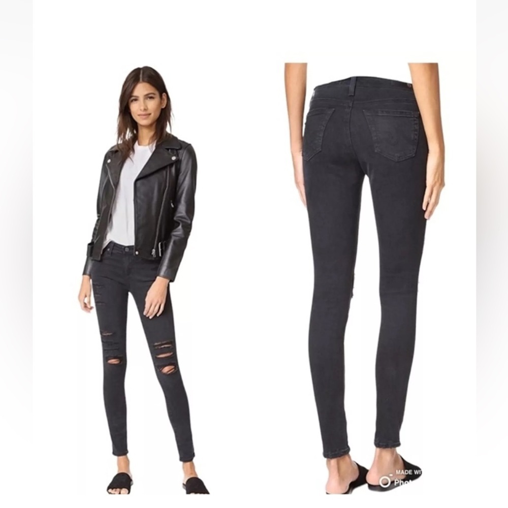 AG Adriano Goldschmied 27 Legging Ankle Super Skinny Jeans Black Distressed